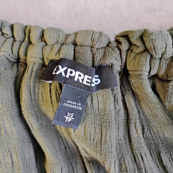 Express Milkmaid Top Womens XS Olive Green Babydoll Peasant Bohemian Ruffles - Picture 3 of 8